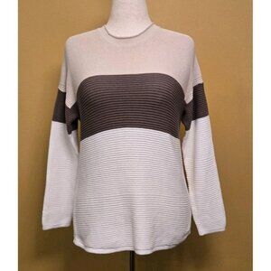 North Crest Womens Sweater Large Tan Brown White Cotton Y2K Lightweight Large